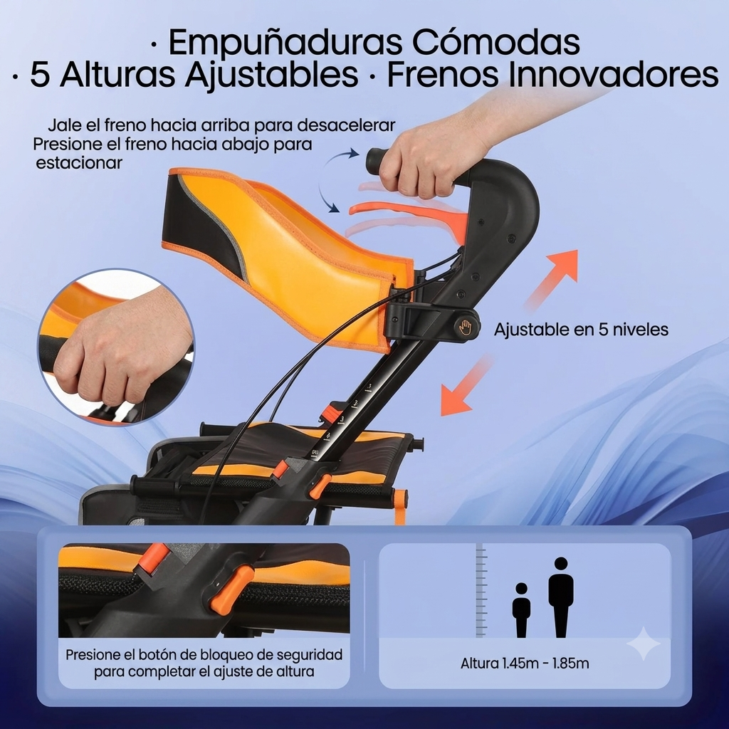 ANDADOR ALEMÁN PREMIUM NARANJA CON ASIENTO Y RUEDAS