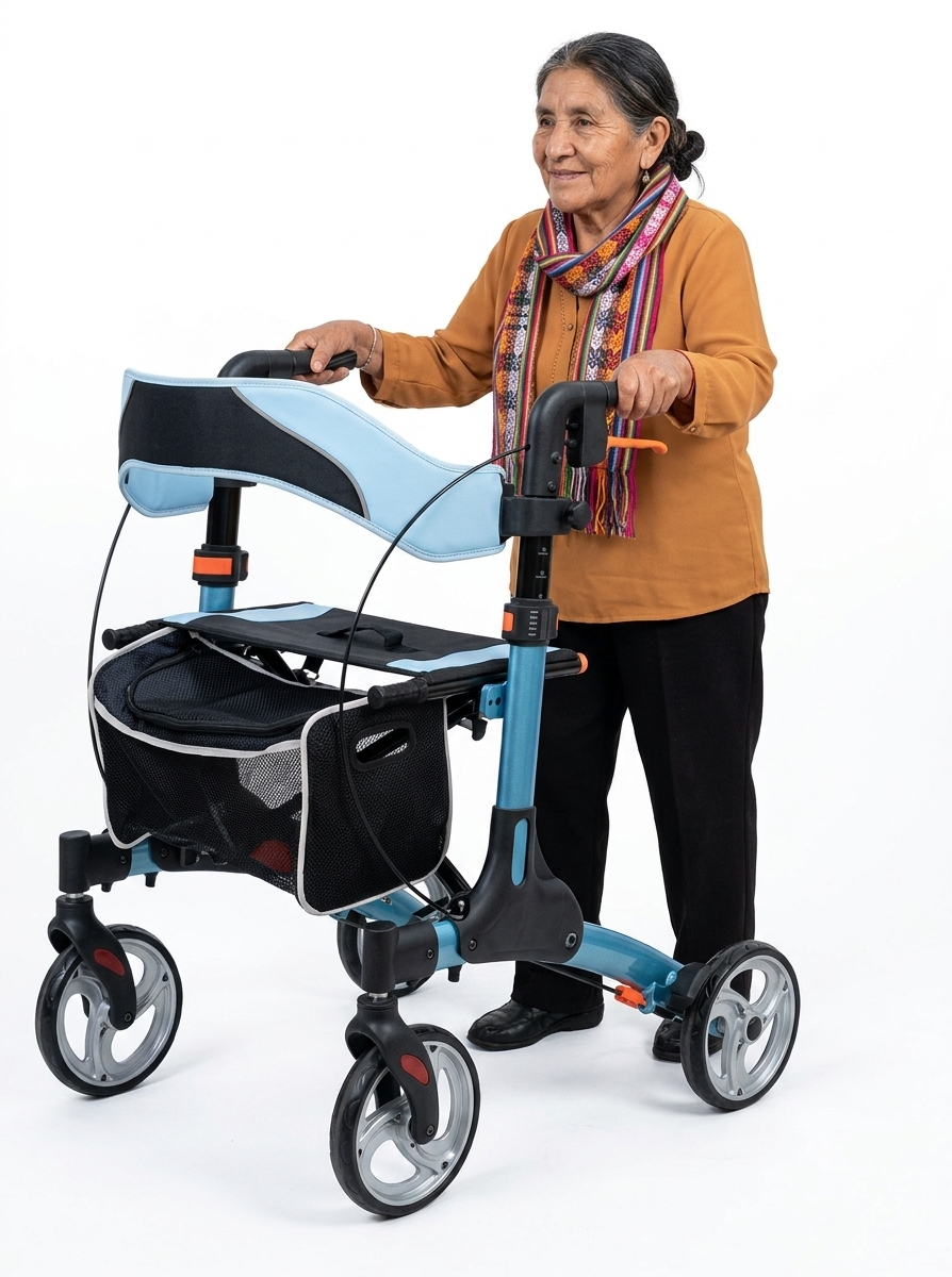 ANDADOR ALEMÁN PREMIUM AZUL CON ASIENTO Y RUEDAS