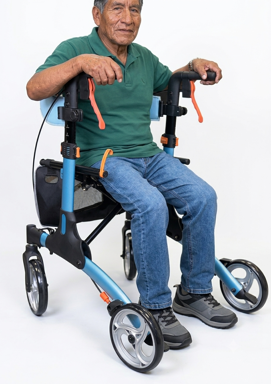 ANDADOR ALEMÁN PREMIUM AZUL CON ASIENTO Y RUEDAS