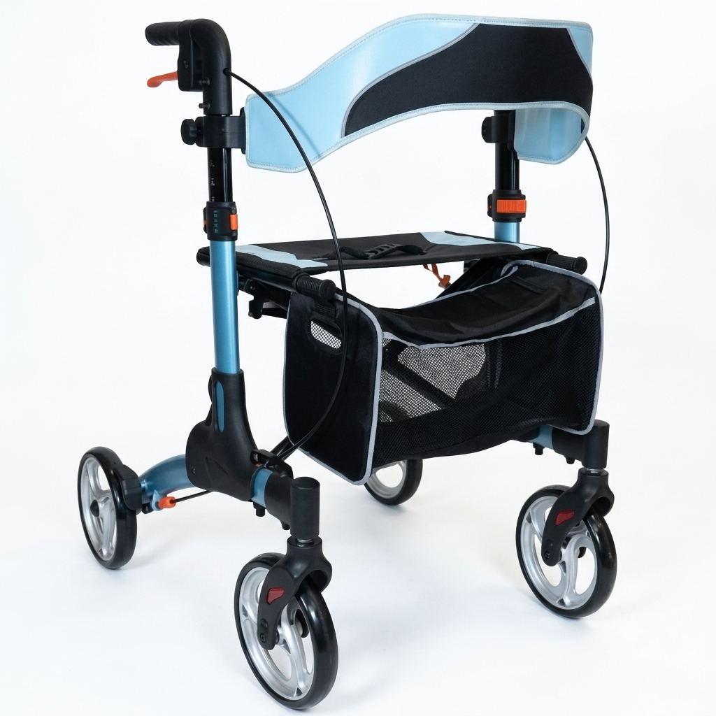 ANDADOR ALEMÁN PREMIUM AZUL CON ASIENTO Y RUEDAS