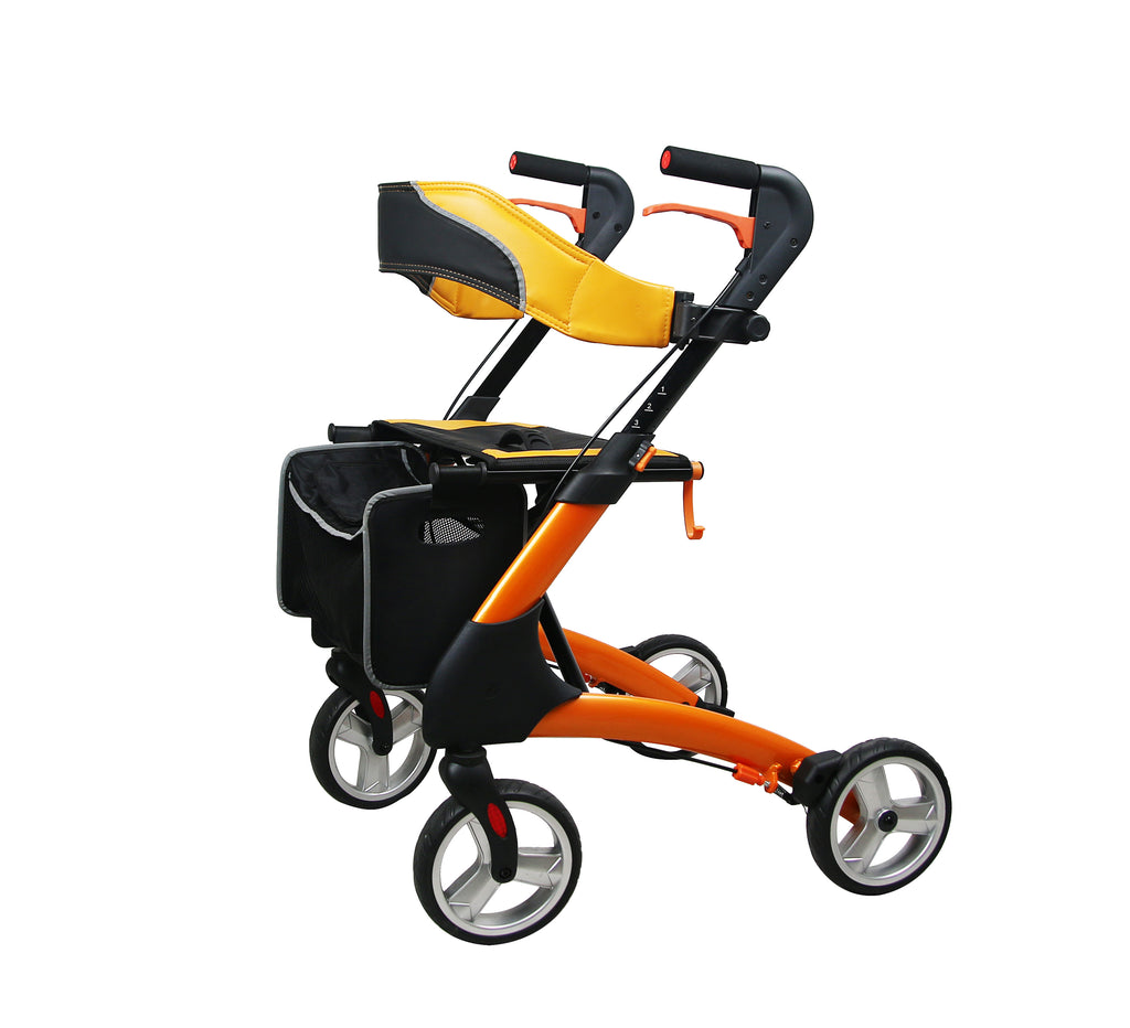 ANDADOR ALEMÁN PREMIUM NARANJA CON ASIENTO Y RUEDAS